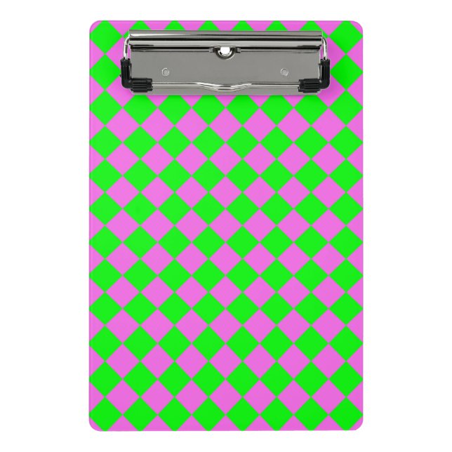 Pink Green Checker Diamond Pattern  Mini Clipboard (Front)