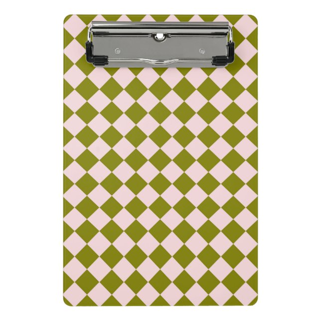 Pink Green Checker Diamond Pattern  Mini Clipboard (Front)