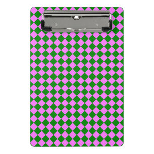 Pink Green Checker Diamond Pattern Mini Clipboard