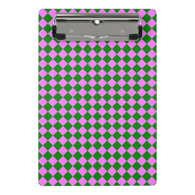 Pink Green Checker Diamond Pattern Mini Clipboard (Front)