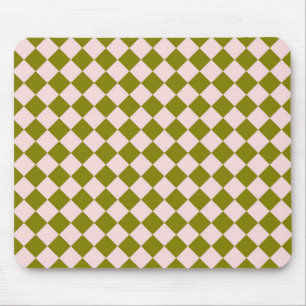 Pink Green Checker Diamond Pattern Mouse Pad