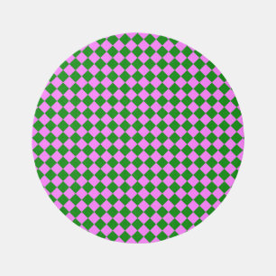 Pink Green Checker Diamond Pattern Outdoor Rug