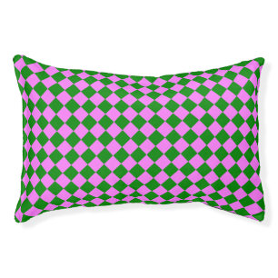 Pink Green Checker Diamond Pattern Pet Bed