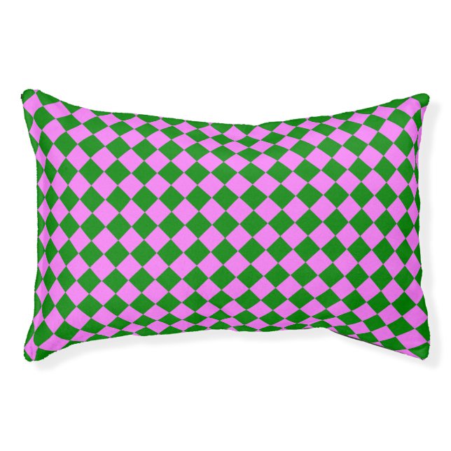 Pink Green Checker Diamond Pattern Pet Bed (Front)
