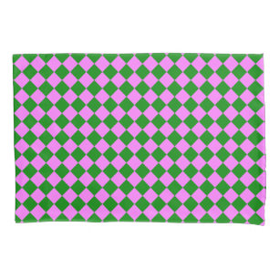 Pink Green Checker Diamond Pattern Pillow Case