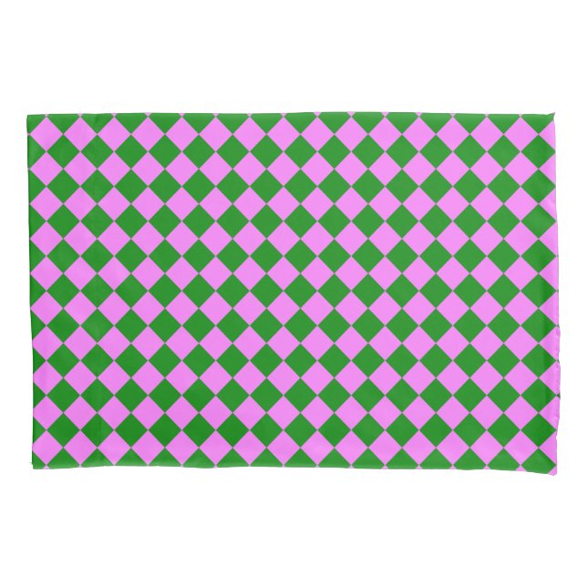 Pink Green Checker Diamond Pattern Pillow Case (Front)