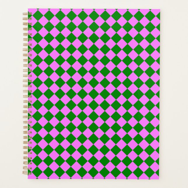 Pink Green Checker Diamond Pattern Planner (Front)