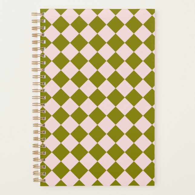 Pink Green Checker Diamond Pattern  Planner (Front)