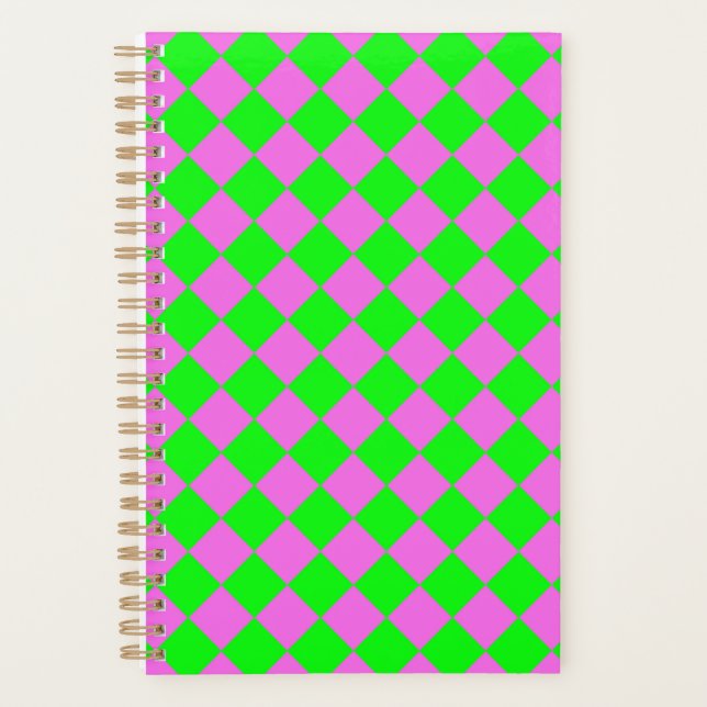 Pink Green Checker Diamond Pattern  Planner (Front)