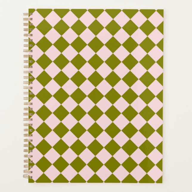 Pink Green Checker Diamond Pattern  Planner (Front)