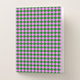 Pink Green Checker Diamond Pattern Pocket Folder