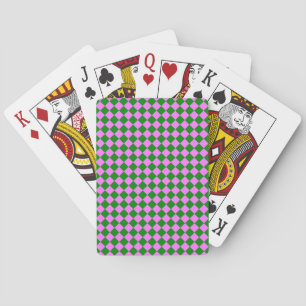 Pink Green Checker Diamond Pattern Poker Cards