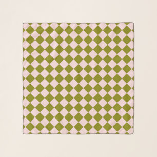 Pink Green Checker Diamond Pattern Scarf
