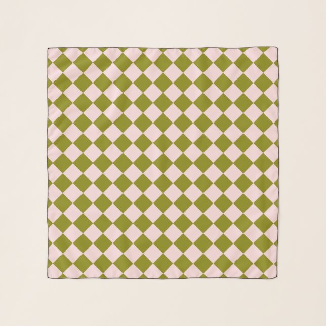 Pink Green Checker Diamond Pattern Scarf (Front)
