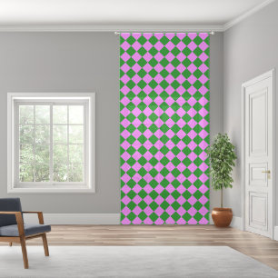 Pink Green Checker Diamond Pattern Sheer Curtains