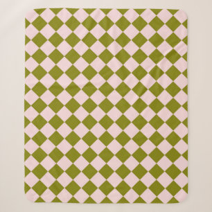 Pink Green Checker Diamond Pattern Sherpa Blanket