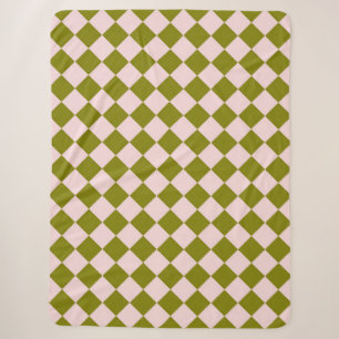 Pink Green Checker Diamond Pattern Sherpa Blanket