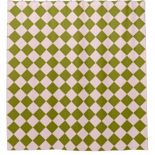 Pink Green Checker Diamond Pattern Shower Curtain