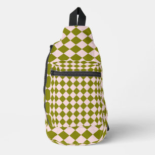 Pink Green Checker Diamond Pattern Sling Bag