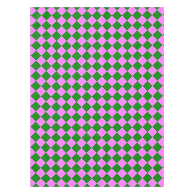 Pink Green Checker Diamond Pattern Tablecloth (Front)
