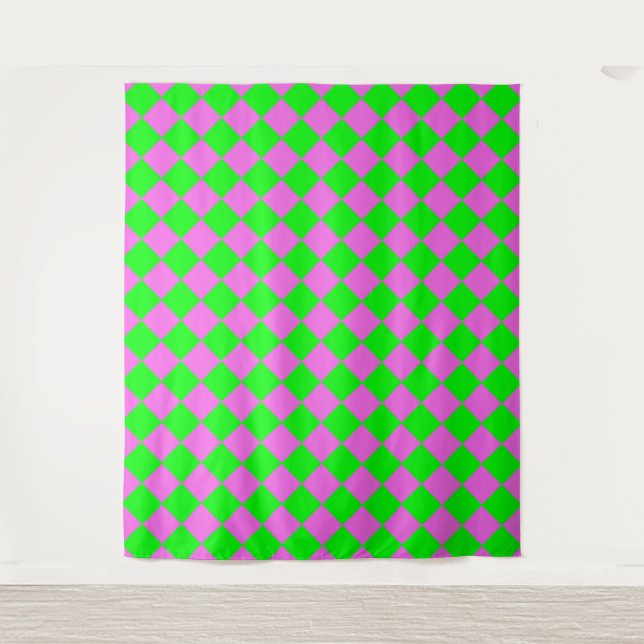Pink Green Checker Diamond Pattern  Tapestry (Front)