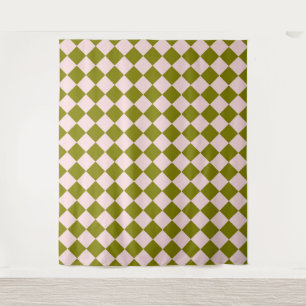 Pink Green Checker Diamond Pattern  Tapestry