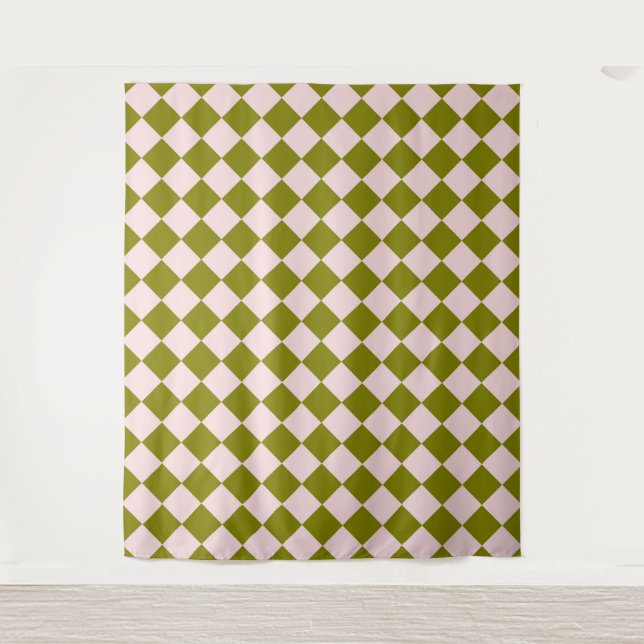 Pink Green Checker Diamond Pattern  Tapestry (Front)