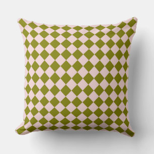 Pink Green Checker Diamond Pattern  Throw Pillow
