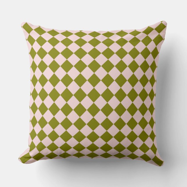 Pink Green Checker Diamond Pattern  Throw Pillow (Front)