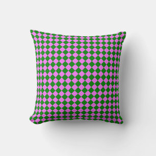 Pink Green Checker Diamond Pattern Throw Pillow