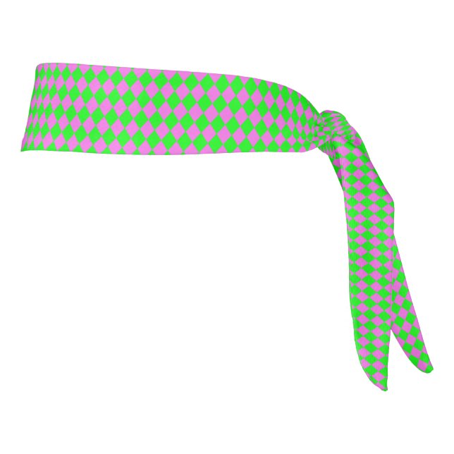 Pink Green Checker Diamond Pattern Tie Headband (Rotate 90)