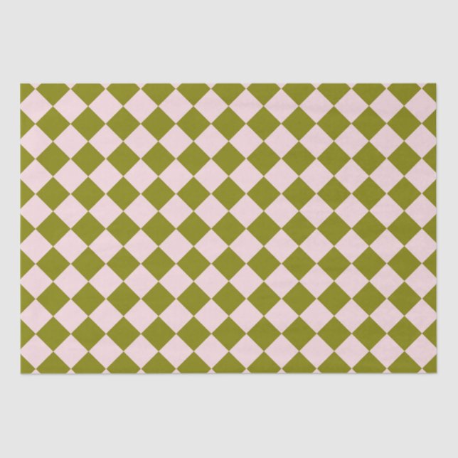 Pink Green Checker Diamond Pattern Tissue Paper (Front)