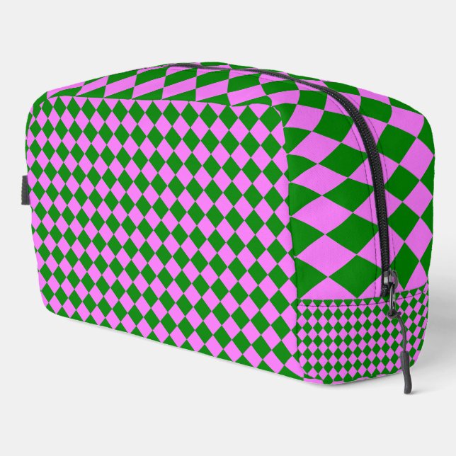 Pink Green Checker Diamond Pattern Toiletry Bag (Right Corner)