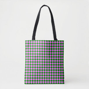 Pink Green Checker Diamond Pattern Tote Bag