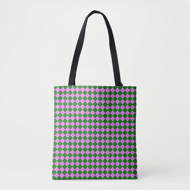 Pink Green Checker Diamond Pattern Tote Bag (Front)