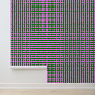Pink Green Checker Diamond Pattern Wallpaper