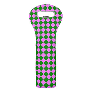 Pink Green Checker Diamond Pattern Wine Bag