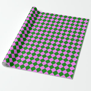 Pink Green Checker Diamond Pattern Wrapping Paper