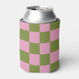 Pink Green Checkerboard Colorful Retro Checks Can Cooler
