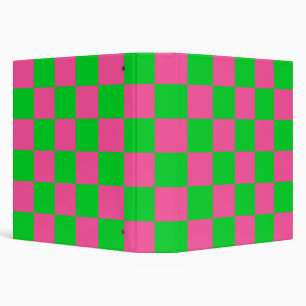 Pink Green Checkered Check Pattern 3 Ring Binder