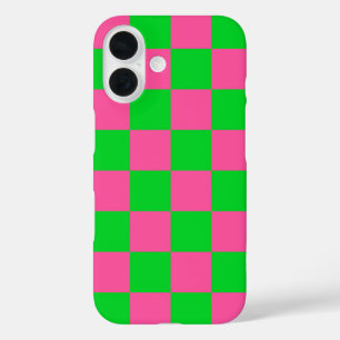Pink Green Checkered Check Pattern iPhone 16 Case