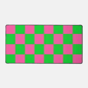 Pink Green Checkered Check Pattern Desk Mat