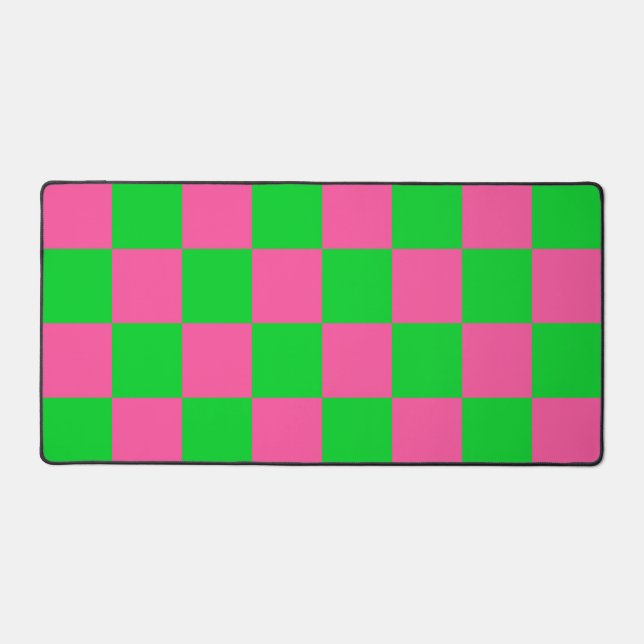 Pink Green Checkered Check Pattern Desk Mat (Front)