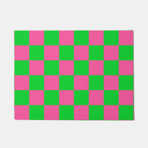 Pink Green Checkered Check Pattern Doormat