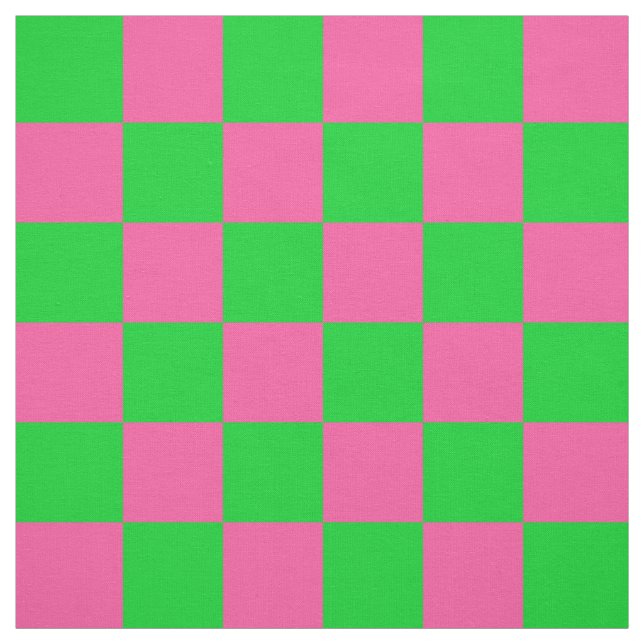 Pink Green Checkered Check Pattern Fabric (Swatch)