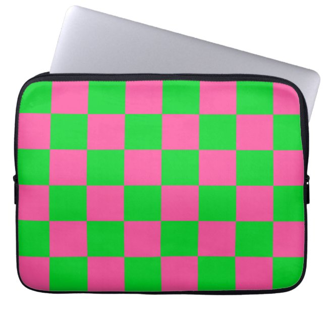 Pink Green Checkered Check Pattern Laptop Sleeve (Front)