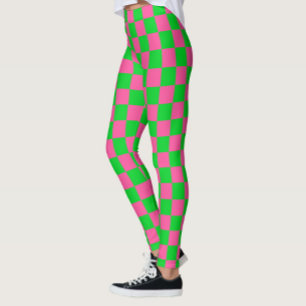 Pink Green Checkered Check Pattern Leggings