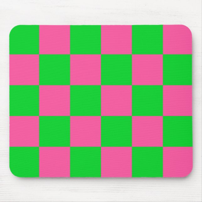 Pink Green Checkered Check Pattern Mouse Pad (Front)