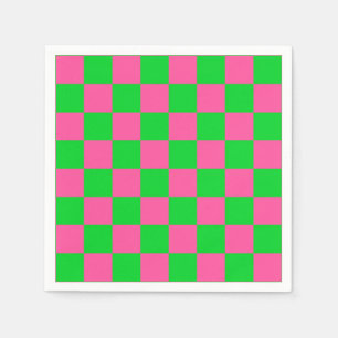 Pink Green Checkered Check Pattern Napkins