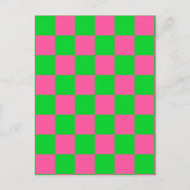 Pink Green Checkered Check Pattern Postcard (Front)